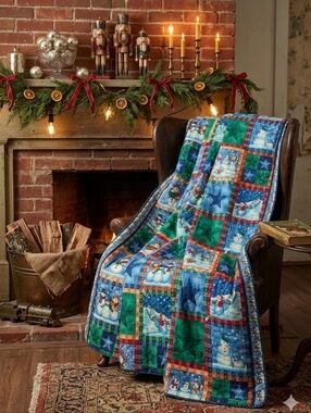 Handmade Vintage Snowman Flannel Quilt – 66″ × 37″ – Reversible Christmas Throw